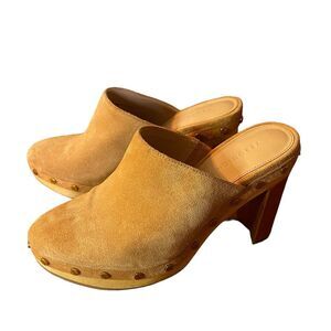 Veronica Beard Suede Grita Clogs Mules | Chunky Block Heel Neutral Shoes 5